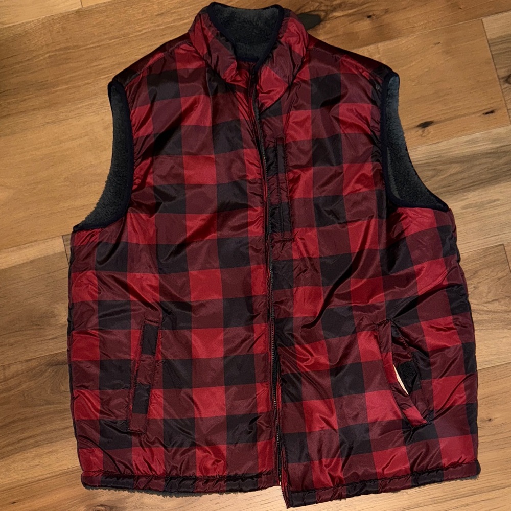 Men's Red and Black Checkered Vest